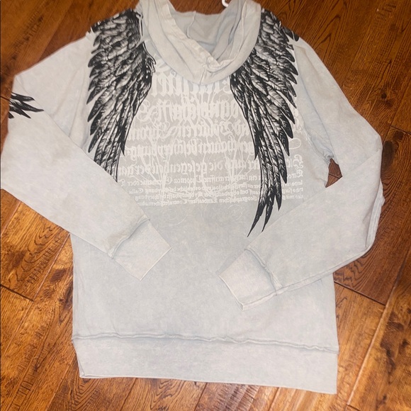 Affliction Light Gray Graphic Hoodie Sz L - Picture 5 of 5